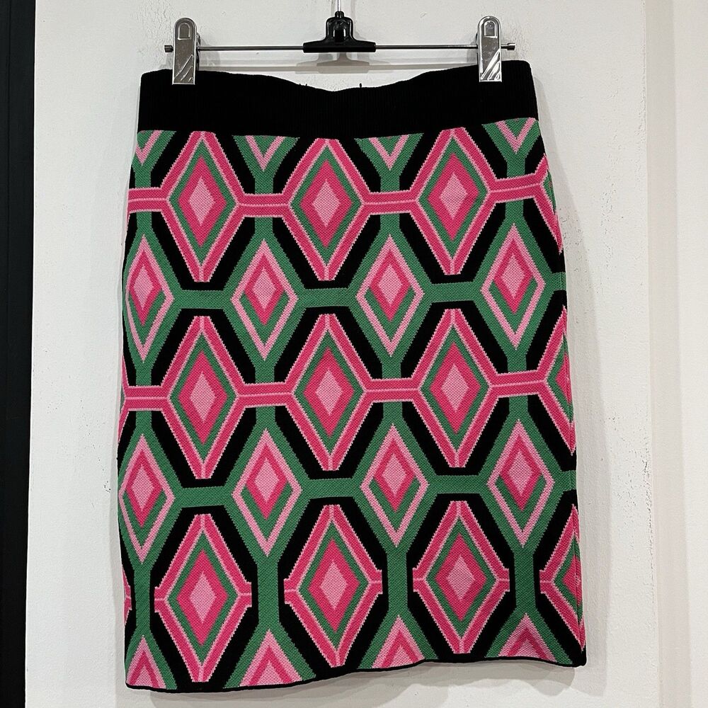 NWT Lilly’s Kloset Vibrant Geometric Knit Skirt One Size Office Preppy Career - Picture 2 of 3